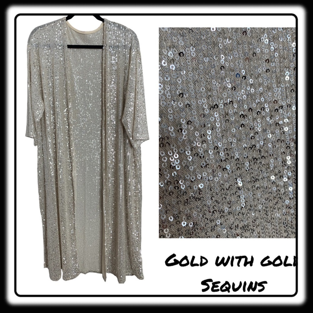 NWT/NIB GOLD on GOLD OS sequin duster. Get your “Shimmer On”
